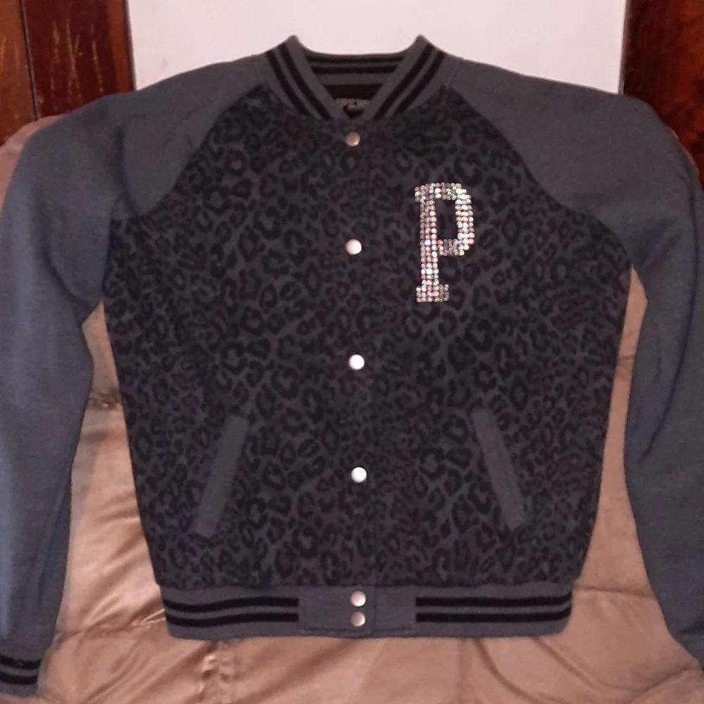 Vintage Victoria's Secret Pink Varsity Cheetah Print Coat with Embellished Bling - Picture 2 of 4